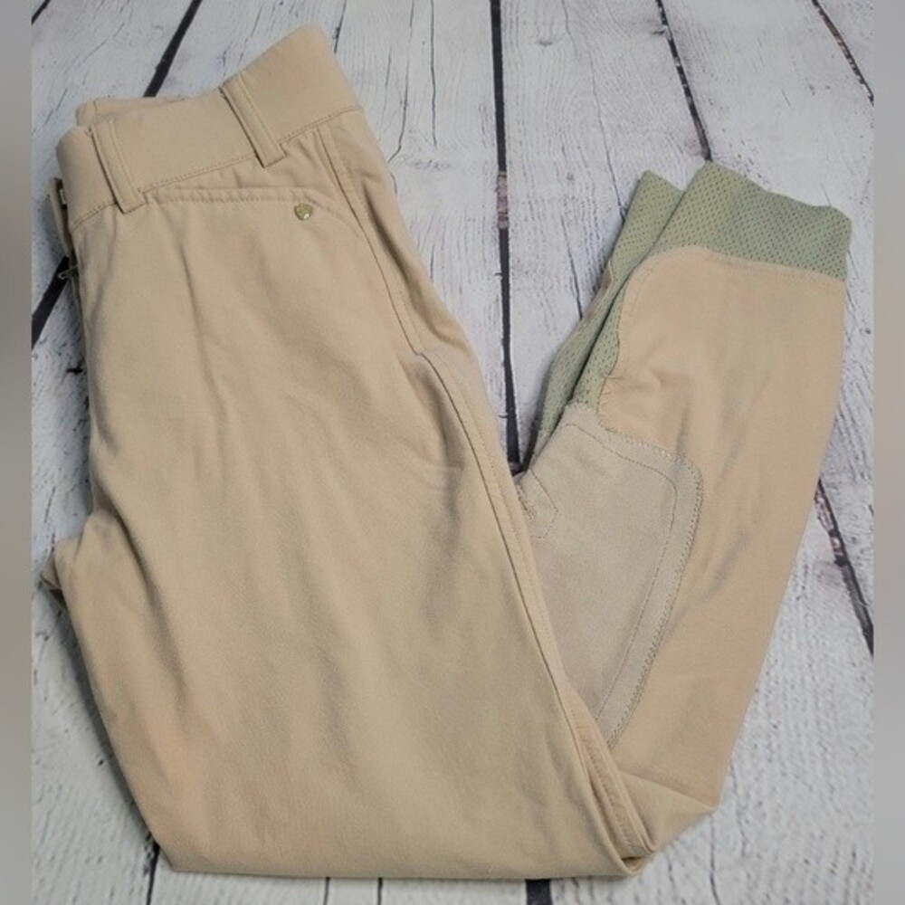 Ariat Heritage Equestrian Riding Breeches Sz 24R Tan Base Green Horse Sports